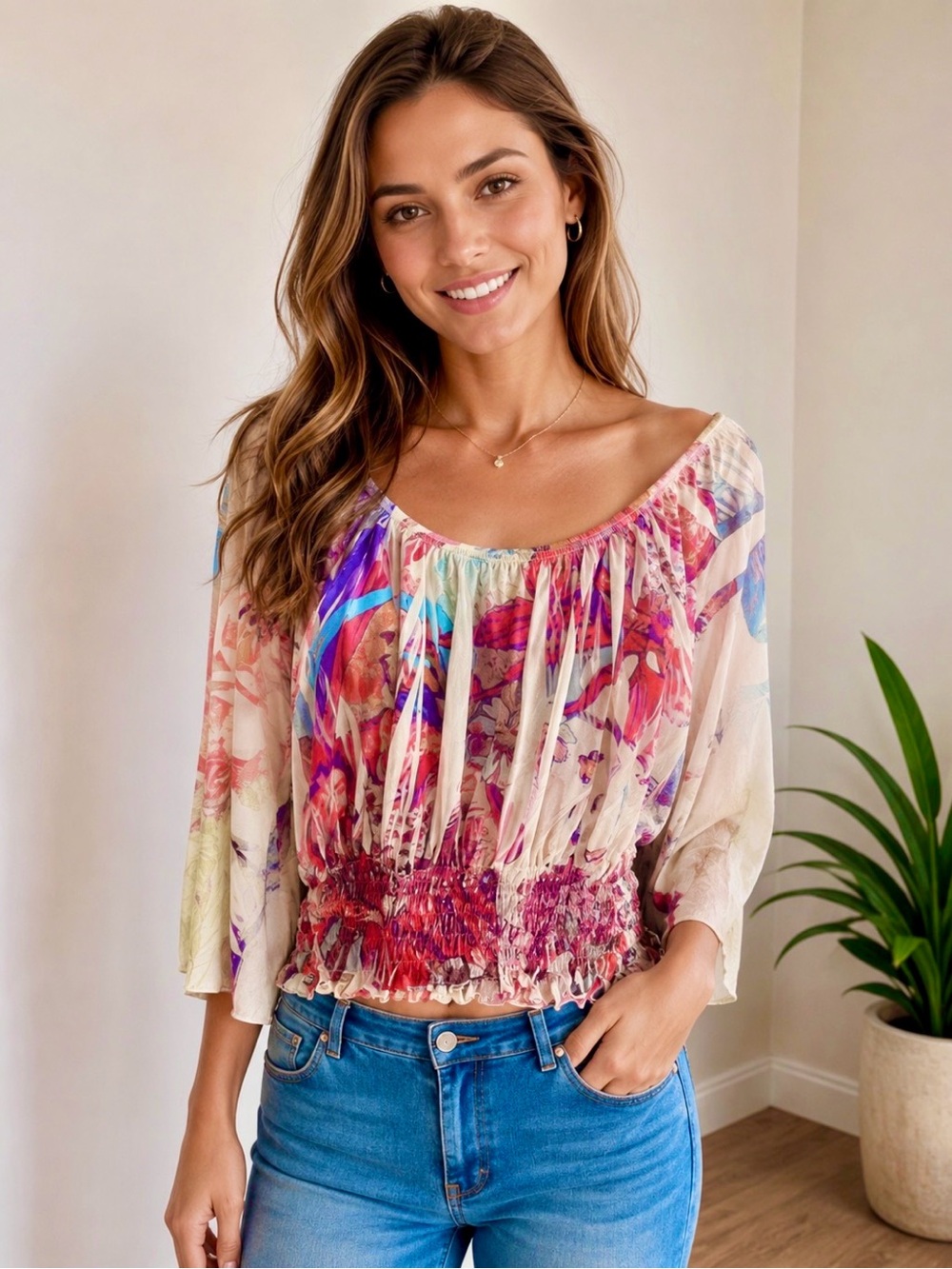 Simply Irresistible Multicolor Floral Off-Shoulder Blouse